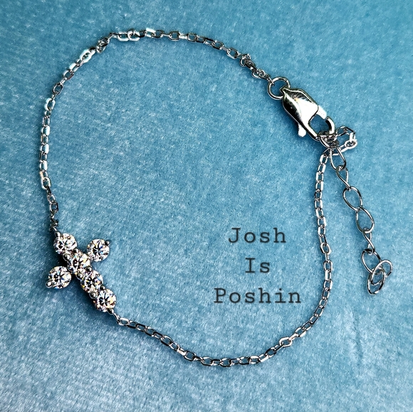 Moissanite cross bracelet in sterling silver